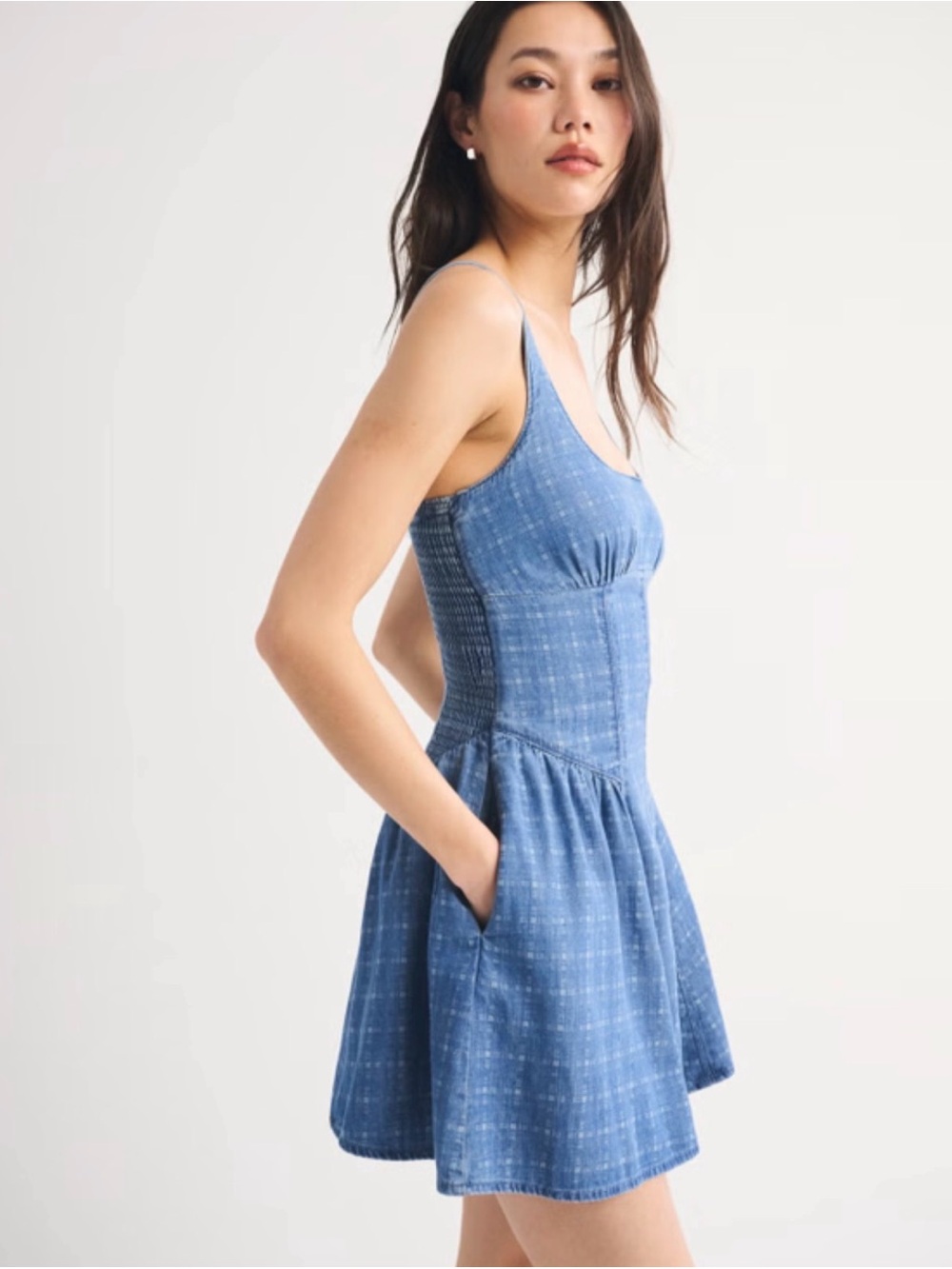 Abercrombie & Fitch Blue Sleeveless Smocked Mini Dress